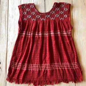 BOHO Burnt Orange Embroidered Tank Top - Large